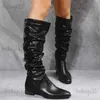 Boots Shoes For Women 2022 Spring Knee High Boots Red Black White Tall Boots Woman Pleated Low Heel Casual Leather Female Long Shoes T231025