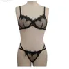 Sexy Set Damen-Dessous-Set, zweiteilig, Schleife, transparent, Netzstoff, Spitze, Stahlring, BH, Tangas, Bügel, Dessous, Unterwäsche, Erotik, Intim, T231025