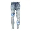 Amares Designer Heren Jeans Paarse Jeans High Street Hole Star Patch Heren Dames Amares Star Geborduurde Paneelbroek Stretch slanke broek28-40