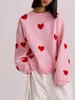 Kobiety Śliczny sweter z drukowanym sercem długie rękawowe swobodne swetry swetry o nokrecie Tops 2310242