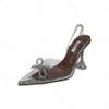 Amina Muaddi2023 New Fashion Transparent Film Bow Tie Rhinestone High Heel Sandalsバックホロークリスタルヒール靴