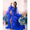 الفساتين غير الرسمية Vestido de Mulher Royal Blue Long Robe للنساء إلى الصورة الحوامل تبادل لاطلاق النار على الأكمام الكاملة كروكش برومس.