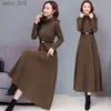 Basic Casual Dresses Elegant Turtleneck A-Line Long Dress Women Winter Warm Korean Sleeve Bottoming Maxi Vestidos De Mujer 2023 YQ231025