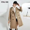 Pelliccia sintetica da donna PINK CHIC Giacca a vento primavera autunno Colletto con bavero di media lunghezza Cintura doppio petto da donna Elegante trench britannico da pendolarismo 806 231025