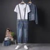Jeans da uomo Streetwear Blu Tuta da uomo Vintage Cerniera staccabile Tuta da uomo Multi tasche Utensili Pagliaccetto di jeans YT502311295Y