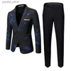 Costumes pour hommes Blazers nouveaux hommes d'affaires décontracté imprimé costume veste et pantalon rouge/bleu mode hommes de mariage danse fête Slim Fit robe de smoking Q231025