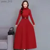 Basic Casual Dresses Elegant Turtleneck A-Line Long Dress Women Winter Warm Korean Sleeve Bottoming Maxi Vestidos De Mujer 2023 YQ231025