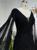 فساتين الحفلات Linyang Black v Neckline Prom Dress Twhice Elegant Aseval Evening Long Rquinned for Women 2023