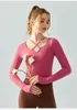 Lu-088 Maglia da yoga da donna con scollo incrociato, alta elasticità, traspirante, da corsa, ad asciugatura rapida, senza cuciture, manica corta, sport, ciclismo, abbigliamento da palestra lu