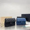 handtassen Mini Flap Handtas Schoudertas Rose Blue Denim Canvas Liefdeshart Aanpassing Zilveren kettingriem Schouderrug Designer Dames Luxe Tas