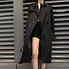 Women's Trench Coats Designer High definition triangle standard long black trench coat for women in 2023 new autumn coat with waistband and satin lapel coat G2I2