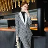 Calças femininas de duas peças xadrez blazer high-end design sentido nicho frito rua negócios wear formal fino ajuste manga longa terno feminino