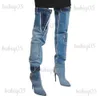 Stivali YJXKJY Stivali da donna in tessuto lavato sopra il ginocchio Stivali da donna sexy fatiscenti Tasche in denim blu Scarpe a punta Tacchi alti Scarpe da festa T231025