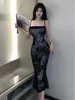 Sıradan Elbiseler Dantel Kayış Seksi Parçalı Çiçek Premium Uzun Elbise Zarif Kadınlar Arka Çıkmaz Kefsir Siyah Balıktail Nazik Bca0