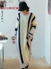 فساتين أساسية غير رسمية Shengpaiae 2023 الخريف الجديد حجمًا كبيرًا فستان طويل السترة نساء رداء فضفاض مخطط متماسكة 5w910 YQ231025