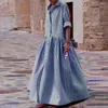 Casual Dresses Lapel Plaid Print Women Shirt Dress Summer Elegant Party för 2023 Full Length Lady Maxi Dres Pleated