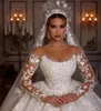 2024 Luxury Lace Dubai Wedding Dresses Long Sleeves Sequins Beads Sheer Neck Appliques Glitter Tulle Bride Gowns Vestido de Noiva