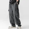 Men's Jeans Korean Men Cargo Pants Vintage Black Blue Distress Elastic Waist Wide Leg Baggy Y2k Clothing