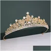 Tiara's Goud Sier Kleur Tiara's En Kronen Voor Bruiloft Bruid Feest Kristal Parels Diademen Strass Hoofd Ornamenten Mode Accesso Dhga Otzp7