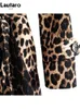 Piel de mujer Faux Lautaro Primavera Otoño Largo Elegante Estampado de leopardo Gabardina para mujer Cinturón Doble botonadura Casual Ropa de diseñador de lujo 2023 231025