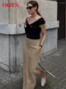 Gonne Elegante Khaki Dritto Lungo Donne Twill Street Chic Solido Autunno Casual Alla Caviglia Gonna Spaccata Femminile 2023