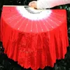 Scenkläder 2st Fan Veil Bamboo Handle Polyster Bellydance China Folk Yangko Square Dancer Show Props extra lång 53 cm rosa grupp vuxna