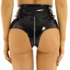 Damenhöschen Frauen Wet Look Lackleder Sissy Rave Outfit Clubwear Hohe Taille Frontreißverschluss Crotchless Latex Booty Short248i