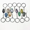 Porte-clés 10pcs forme de cercueil chanceux pierre naturelle porte-clés quartz cristal agates pendentif bijoux en vrac