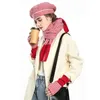 カシミアの格子縞のサーマルチェッカーハット暖かく冷たい帽子、スカーフとグローブの帽子、3ピースの多機能スカーフ、女性用ミトン冬の温かいスーツ