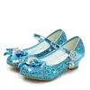 Sapatos planos princesa crianças sapatos de couro para meninas flor casual glitter crianças salto alto meninas sapatos borboleta nó azul rosa prata 231025