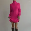 Vestidos casuales Vestido de lana de cuello alto de manga larga para mujer suelto y engrosado Pit Stripe 2023 Otoño / Invierno Punto C906