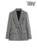 Womens Suits Blazers Traf Mulheres Moda Double Breasted Houndstooth Blazer Casaco Vintage Manga Longa Flap Bolsos Feminino Outerwear Chic Vestes 231025