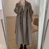 Womens Wool Blends Plaid Woolen Coat Autumn Winter Korean Style Jacket Women Overcoat Grey Brown Office 231025