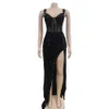 Clothing Sexy Sleeveless Backless Black Evening Dress Side High Split Sequined Clubbing Party Dresses Long Prom Gown