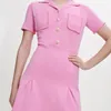 Pink Short Sleeves Maj-e Age Reducing Polo Neck Dress French Style Wrapped Waist Slim Short Skirt