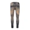 Mor jean amiiris tasarımcı kot pantolon moda moda yeni kirli işlemeli mektup erkek ince fit elastik ayak pantolon d7h6