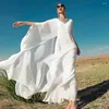 Этническая одежда Рамадан Кафтан Дубай Абаяс для женщин Белый шифон Ручная дрель V-образным вырезом Мусульманское платье макси Халат Femme Muslumane Кафтан Марокаин