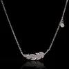 INS Top Sell Feather Pendant Simple Fashion Jewelry 925 Sterling Silver Pave White Sapphire Cz Diamond GemStones Party Women Weddi277i