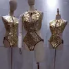 Scenkläder oregelbundna speglar kostymer sexiga gogo dankläder kvinnor lins cutout bodysuit nattklubb dj rave outfit xs6827