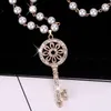 Colares de pingente de luxo strass flor chave colar para mulheres 2023 moda pérola camisola corrente gargantilha colar acessórios mujer