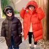 Manteau en duvet Long noir pour enfants, avec doublure, au-dessus du genou, pour garçons et filles, petit canard blanc, hiver