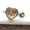 Cluster Rings Natural Gibeon Iron Meteorite Green Moldavite Adjustable Ring Women 8x8mm Heart Pattern 18K Gold