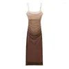 Sukienki zwykłe w stylu plażowym Tiulowa sukienka dla kobiet lato 2023 Kobieta prosta szyja cienki pasek plisowany dekoracja seksowna midi