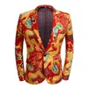 New Chinese Style Yellow Dragon For Men Stage Singer Wedding Dress S Printed Suit