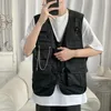 Men's Vests Men Cargo Vest Multi Pockets Sleeveless Solid Color V Neck Loose Match Pants Zipper Chain Decor Waistcoat Clothes