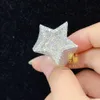 Sterling Gümüş 925 İnce Buzlu Takı Yüzük Moda Otobüsleri Aşağı VVS Moissanite Hip Hop Men Diamond Star Ring