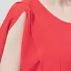 Women's T Shirts Silk 30mm Heavy Dream Red Round Neck Off-the-shoulder Asymmetric Open Line Decorative Hem Split Simple T-shirt BE702