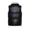 Men's Vests PU Cotton Vest Winter Jacket Thickened Sleeveless Tank Top Warm Standing Collar Pocket Good Quality