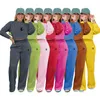 Hot Design Femmes Couleur continue 2 pièces Ensemble Tracksuit Fall Hiver Clothes Shirt Pantal