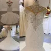 2024 Arabic Dubai Mermaid Wedding Dress High Neck Crystal Beaded Appliques Bridal Gowns Customed Vestidos De Noiva